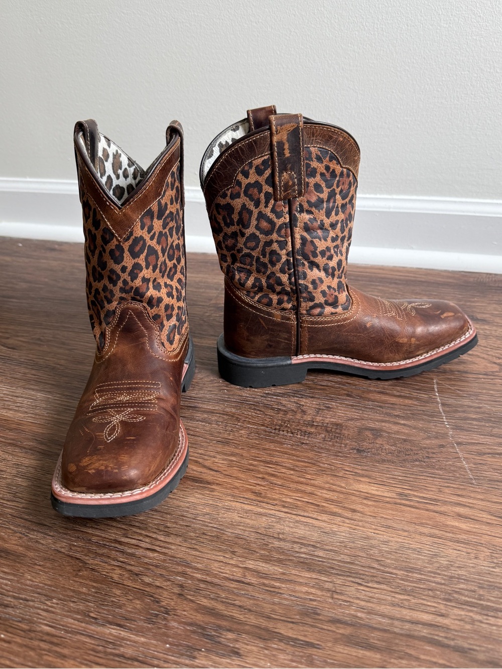 Dan Post DPC3951 Youth Makucha Leopard Print Square Toe Cowboy Boots Size 2D